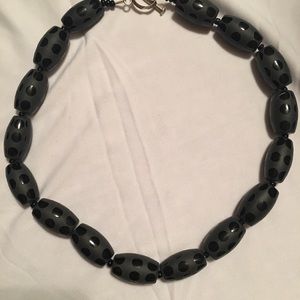 Natural Black Onyx Barrel Beads with Polka Dots